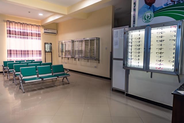 Hospital corridor with clean, bright lighting and modern healthcare design